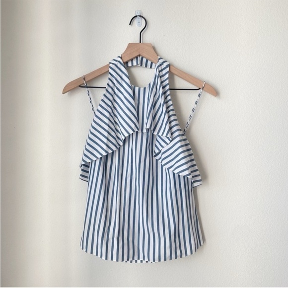 ALICE + OLIVIA Windy Ruffled Cotton Swing Halter Top Striped Backless
Size XS - Picture 3 of 8